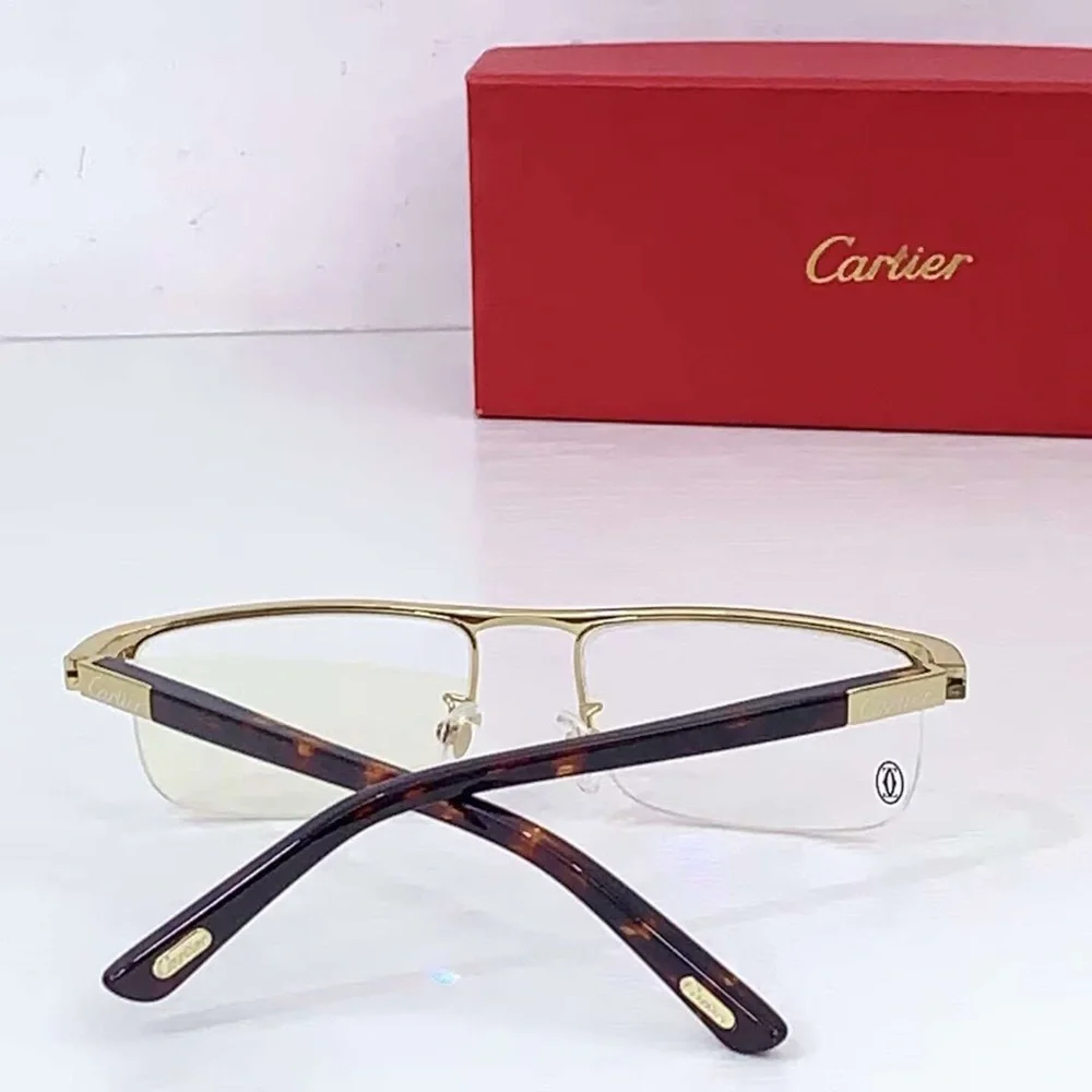 Cartier Black Semi-Rimless Eyeglasses with Subtle Red Box Accent - Picture 5 of 7
